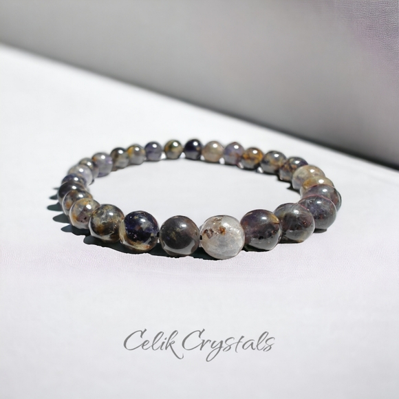 Lolite Bracelet Natural Stones 8mm Stretches Unisex Healing Bracelet - Picture 3 of 6
